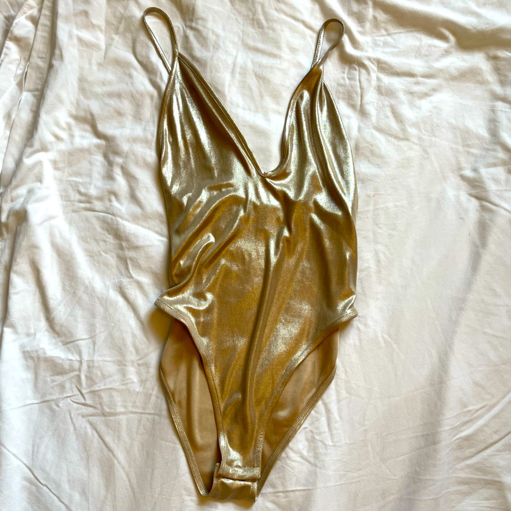 Gold Shimmer Body Suit Topshop